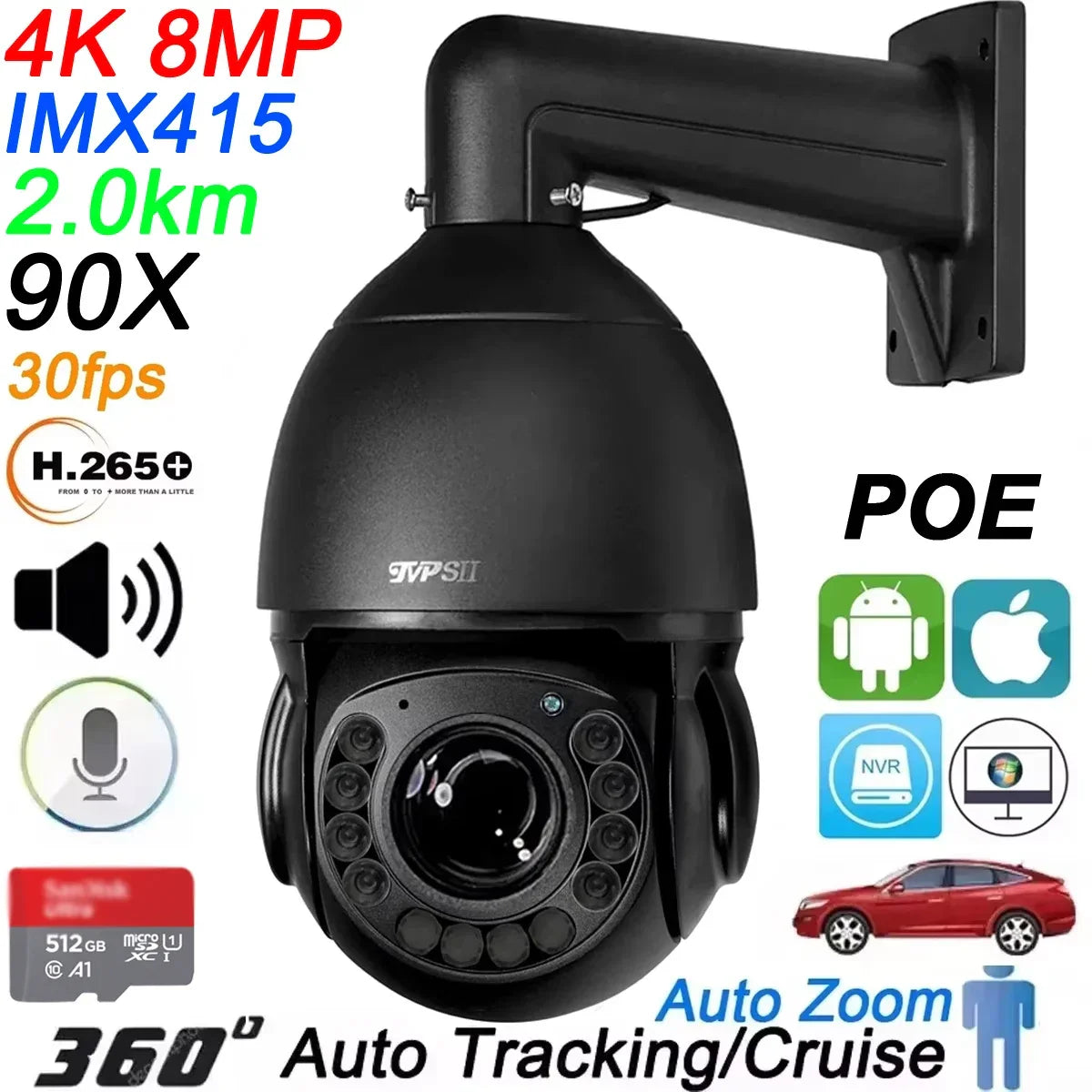 Outdoor 6MP POE IP Camera with 90X Zoom and Audio
