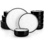 18-Piece Ceramic Dinnerware Set Black & White Plates and Bowls for 6 People