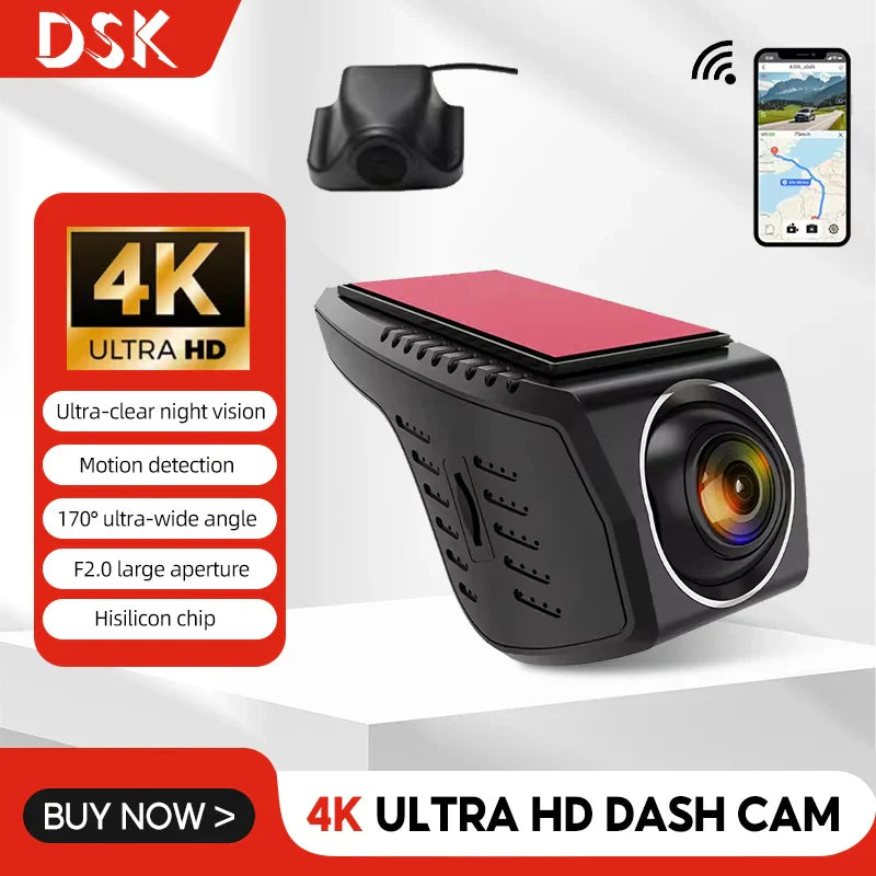 170° Wide-Angle Dashcam with WiFi and 4K Resolution