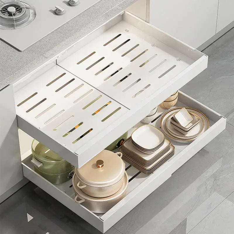 Pull-Out Kitchen Drawer Organizer Carbon Steel No Drill 48cm
