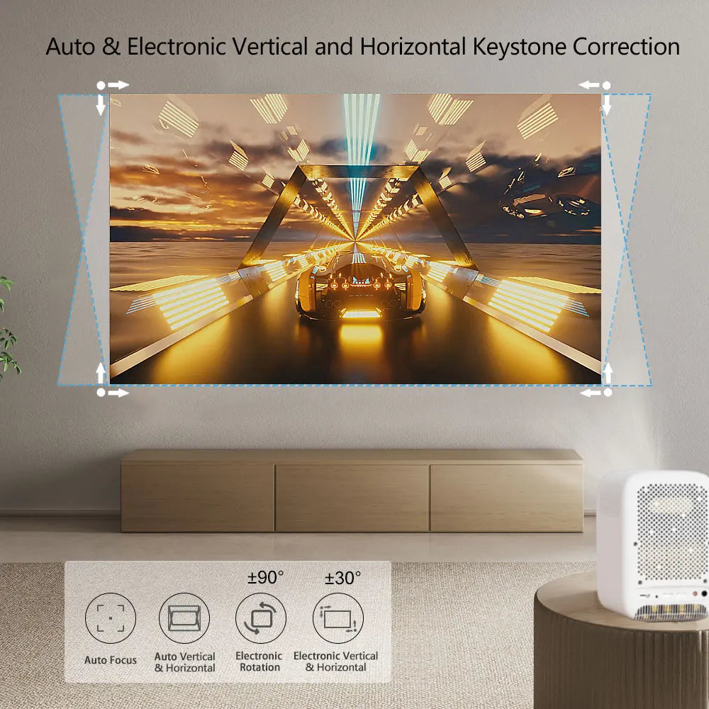 1080p Android Projector with 100" Screen, 8000 Lumens, 5G WiFi, Bluetooth