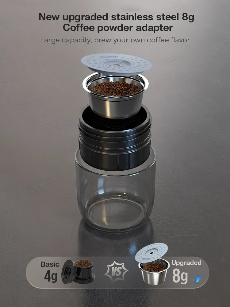 Portable Espresso Coffee Maker for Car & Home – 12V Compatible with Pods & Ground Coffee