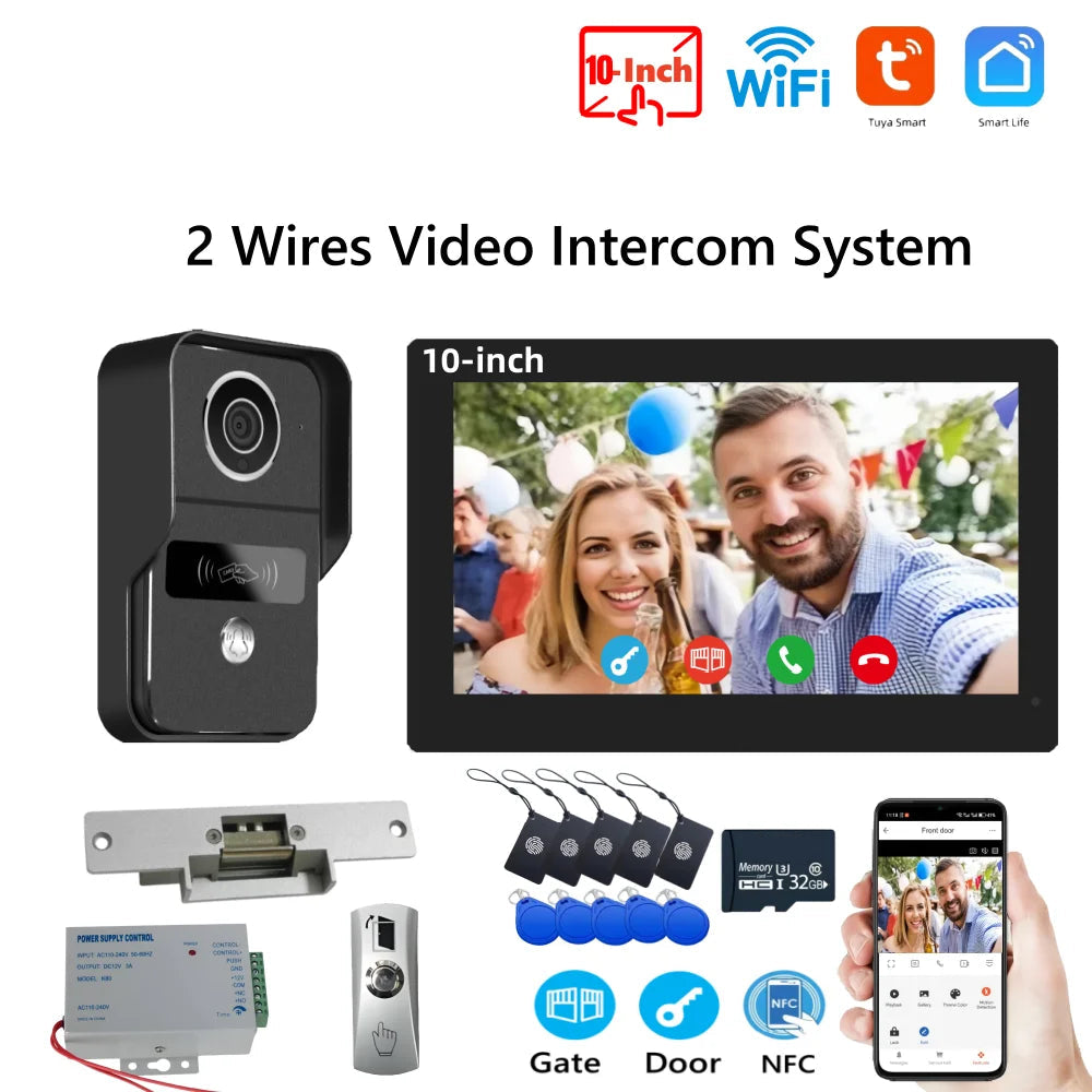 10" Smart Wi-Fi Video Doorbell Intercom with HD Camera, RFID Access & Touchscreen Monitor