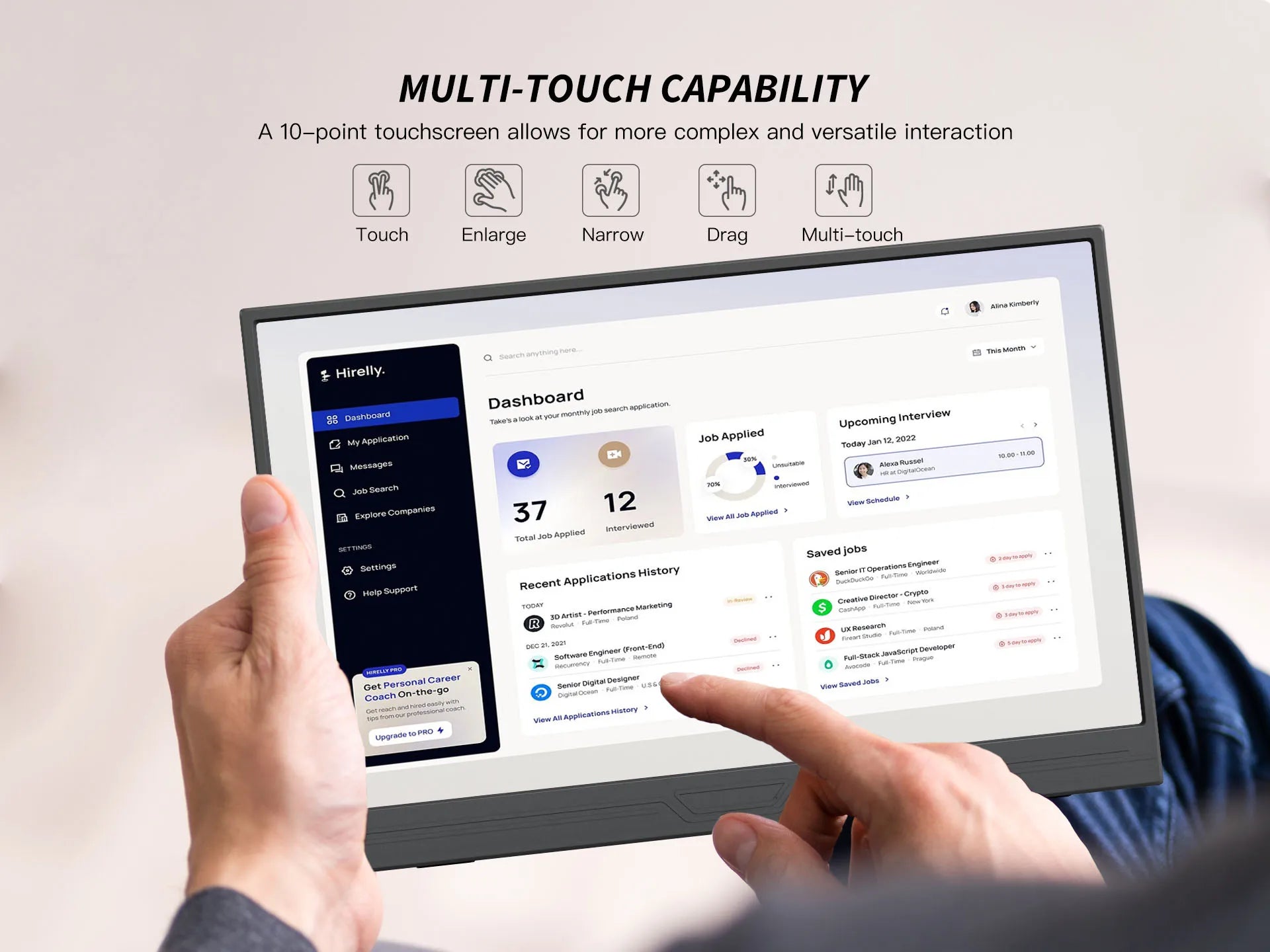 14" Portable Touchscreen Monitor 1080p IPS USB-C Display