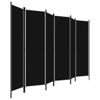 6-Panel Foldable Room Divider Privacy Screen – 300x180cm Fabric & Iron Frame, Black