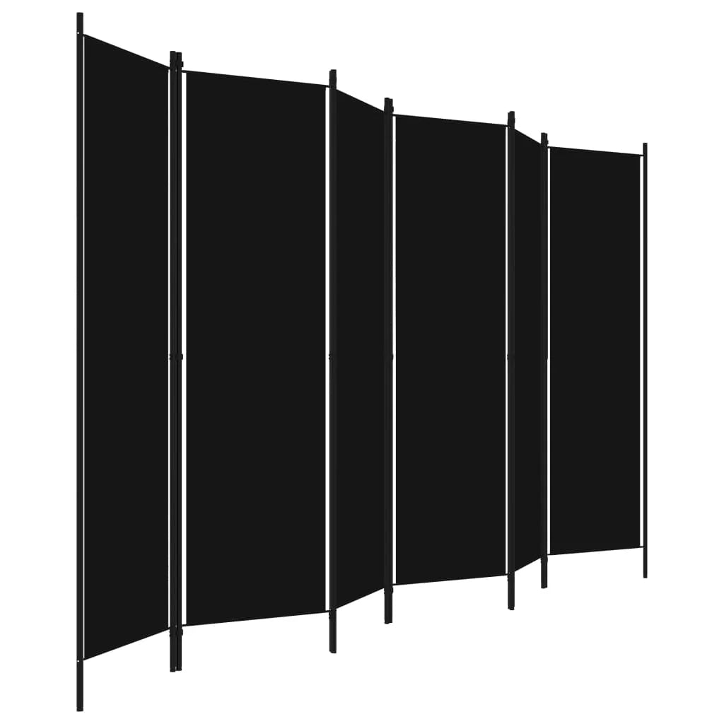 6-Panel Foldable Room Divider Privacy Screen – 300x180cm Fabric & Iron Frame, Black
