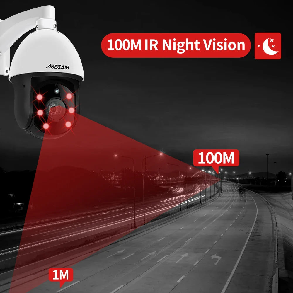 4K Outdoor PTZ Dome Camera with 30X Optical Zoom 8MP 4K Add 128G Card