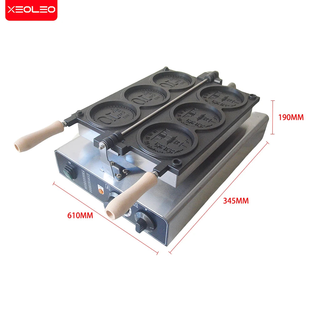 1800W Electric Coin Waffle Maker with Adjustable Thermostat