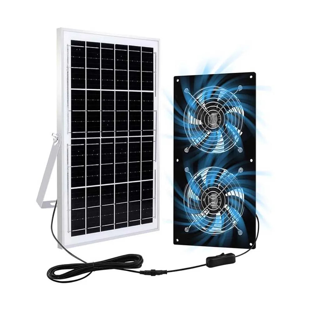 12V Solar Exhaust Fan with Dual Cooling Blades for Kitchen, Greenhouse & Pet Room