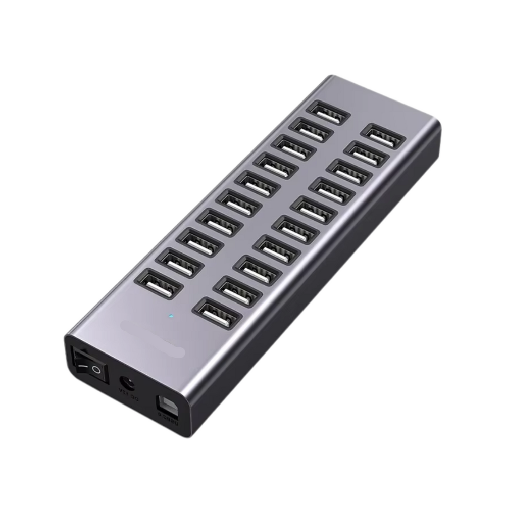 20-Port High-Speed USB Hub with 90W Power Adapter – Efficient Multi-Device Charging & Sync
