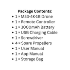 Rechargeable 4K Foldable Drone M33-4K-1B Quadcopter with Dual Camera & Storage Bag