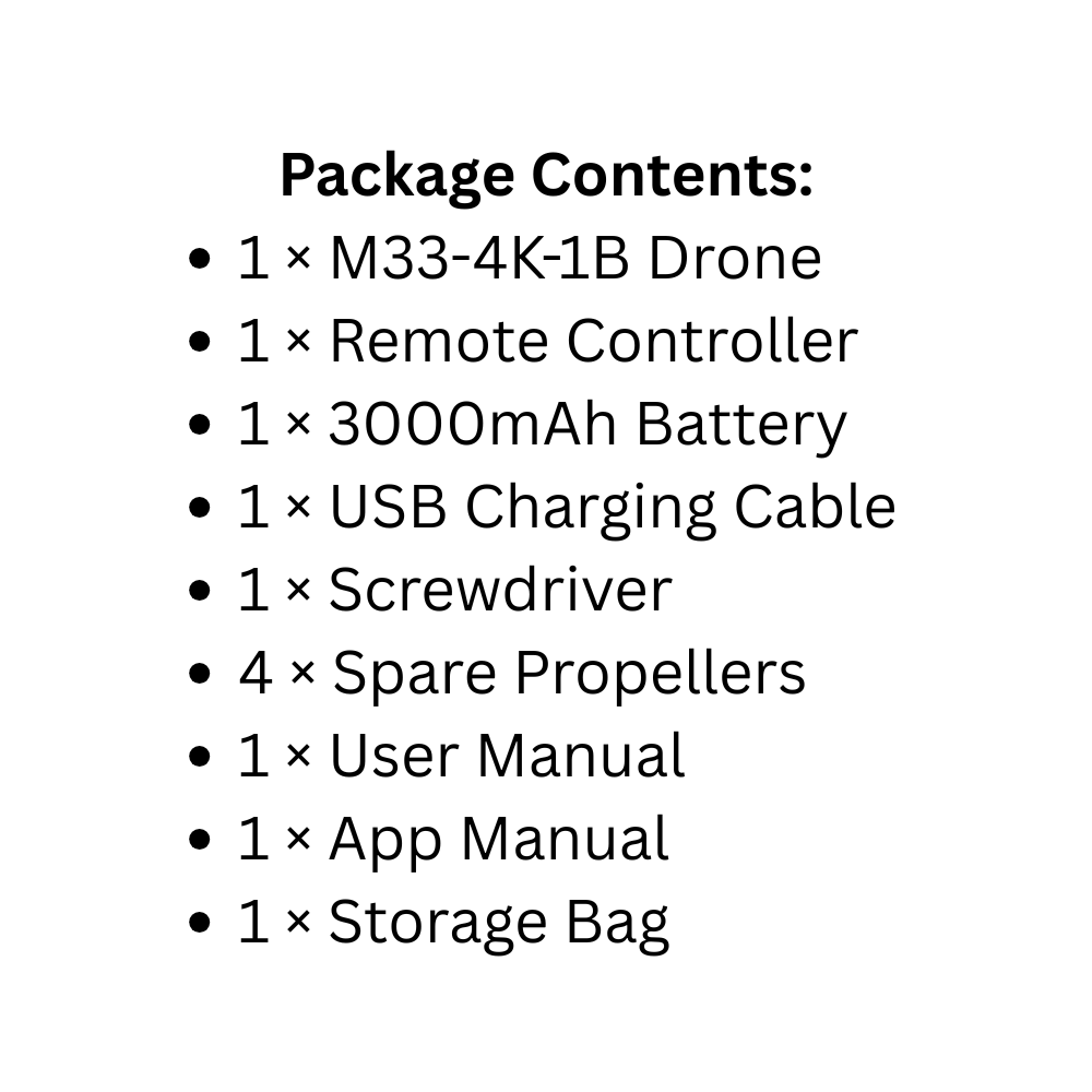 Rechargeable 4K Foldable Drone M33-4K-1B Quadcopter with Dual Camera & Storage Bag