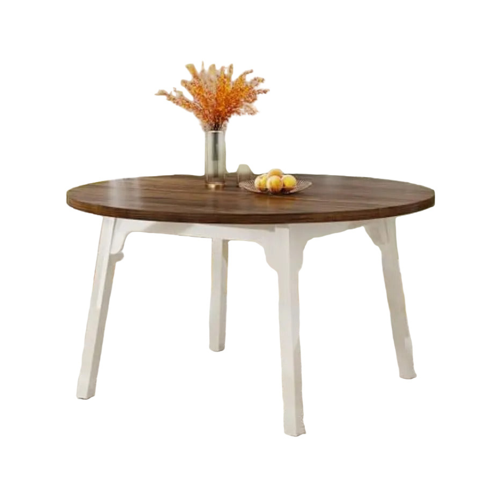 47-Inch Round Kitchen Table with Solid Wood Legs Rustic Brown & White