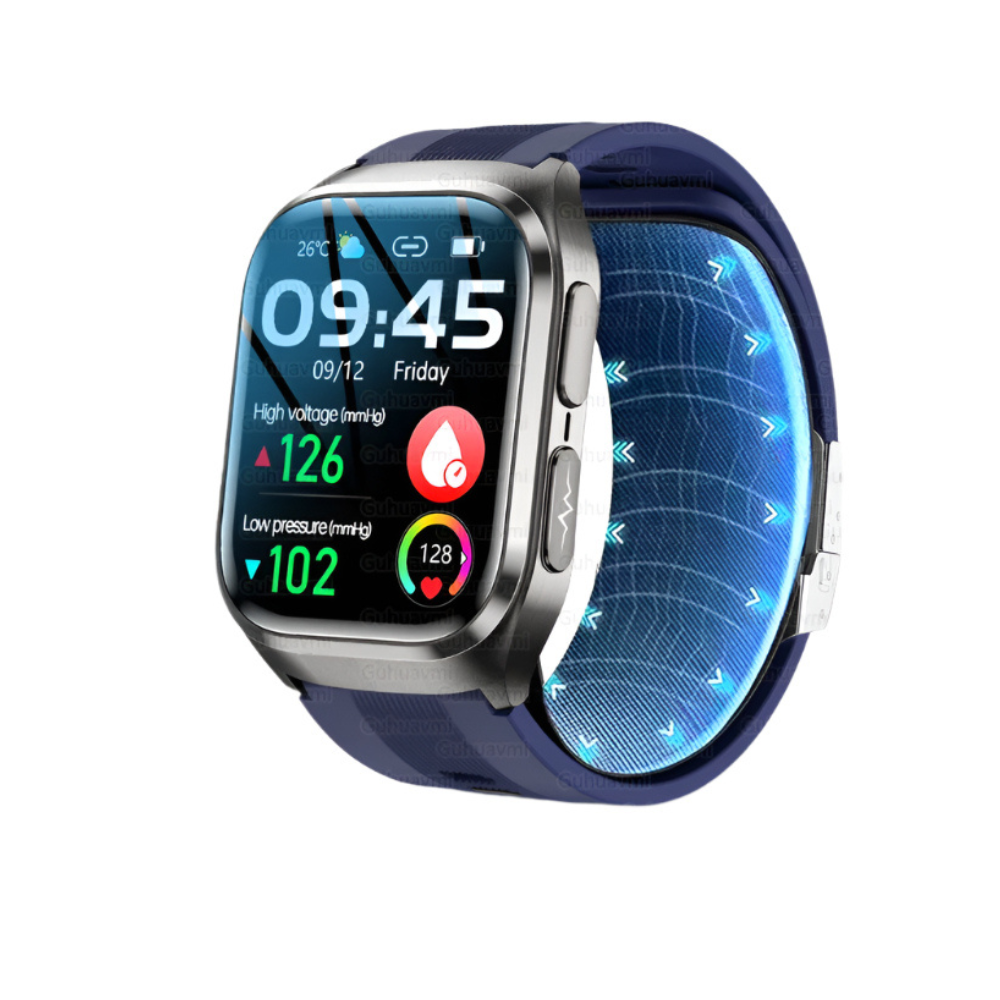 2.06" AMOLED Smart Watch with ECG, Temp & SpO2 Blue Air Pump Strap, IP68, 12-Day Battery