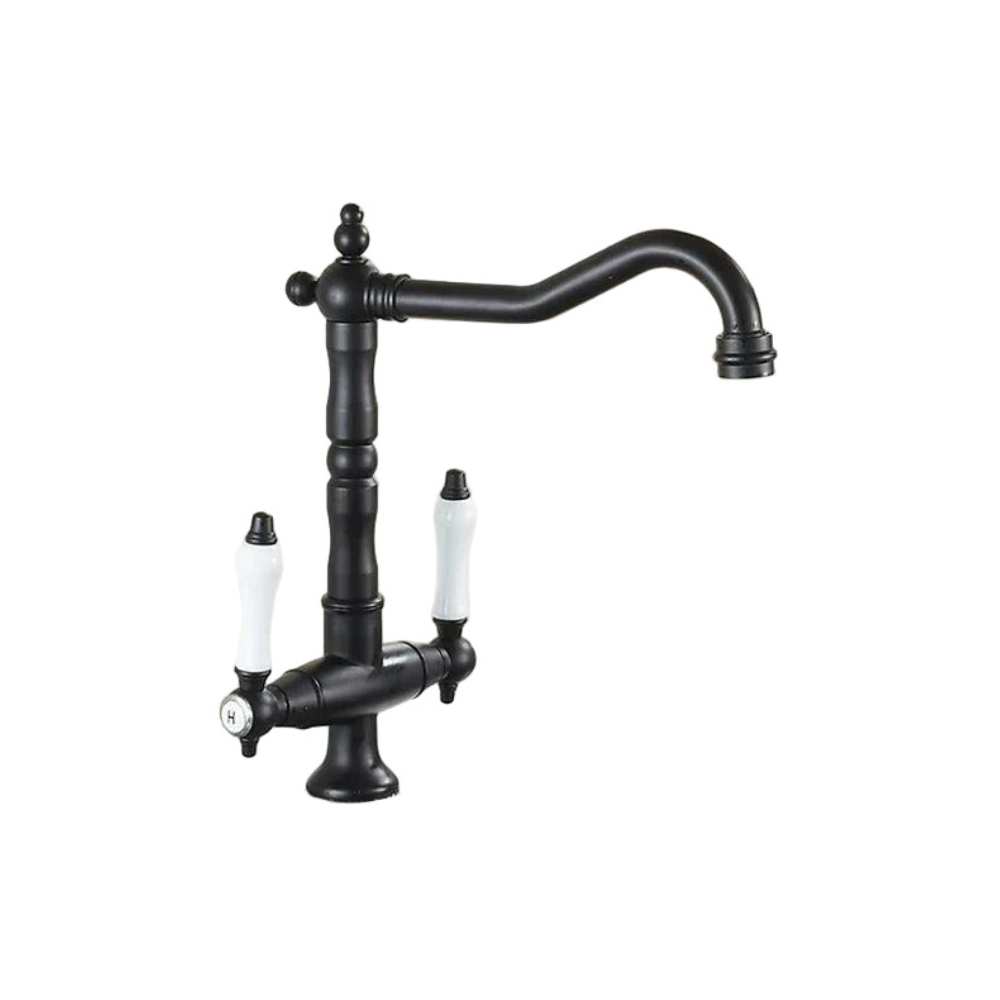 Antique Brass Kitchen Mixer Tap with Dual Handles and 360° Swivel Spout