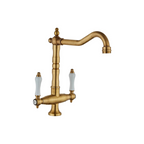 Antique Brass Kitchen Mixer Tap with Dual Handles and 360° Swivel Spout