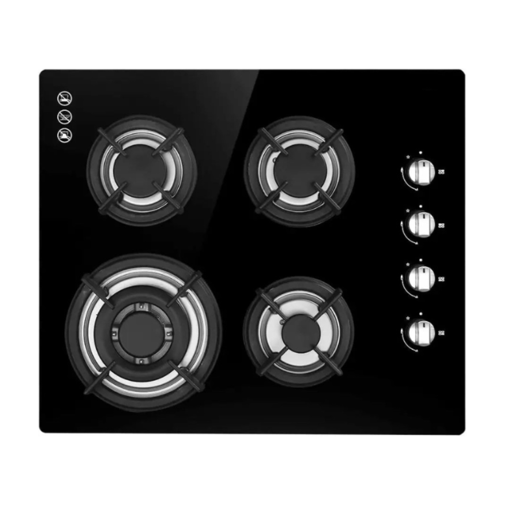 60cm 4-Burner Gas Cooktop with Wok Burner & Knob Controls for Home Kitchen