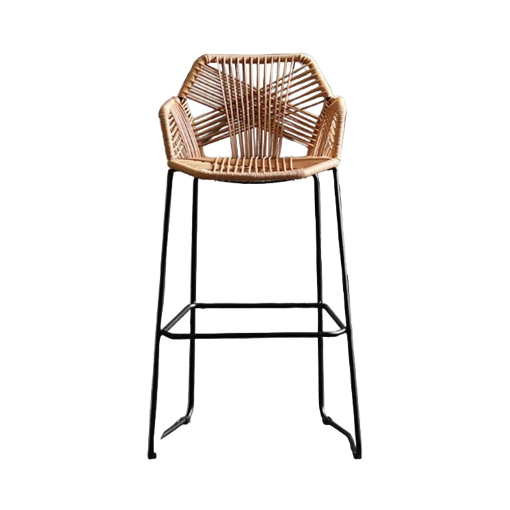 Waterproof Rattan Bar Stools Nordic Hollow-Back Chairs for Outdoor Courtyard & Patio Dining