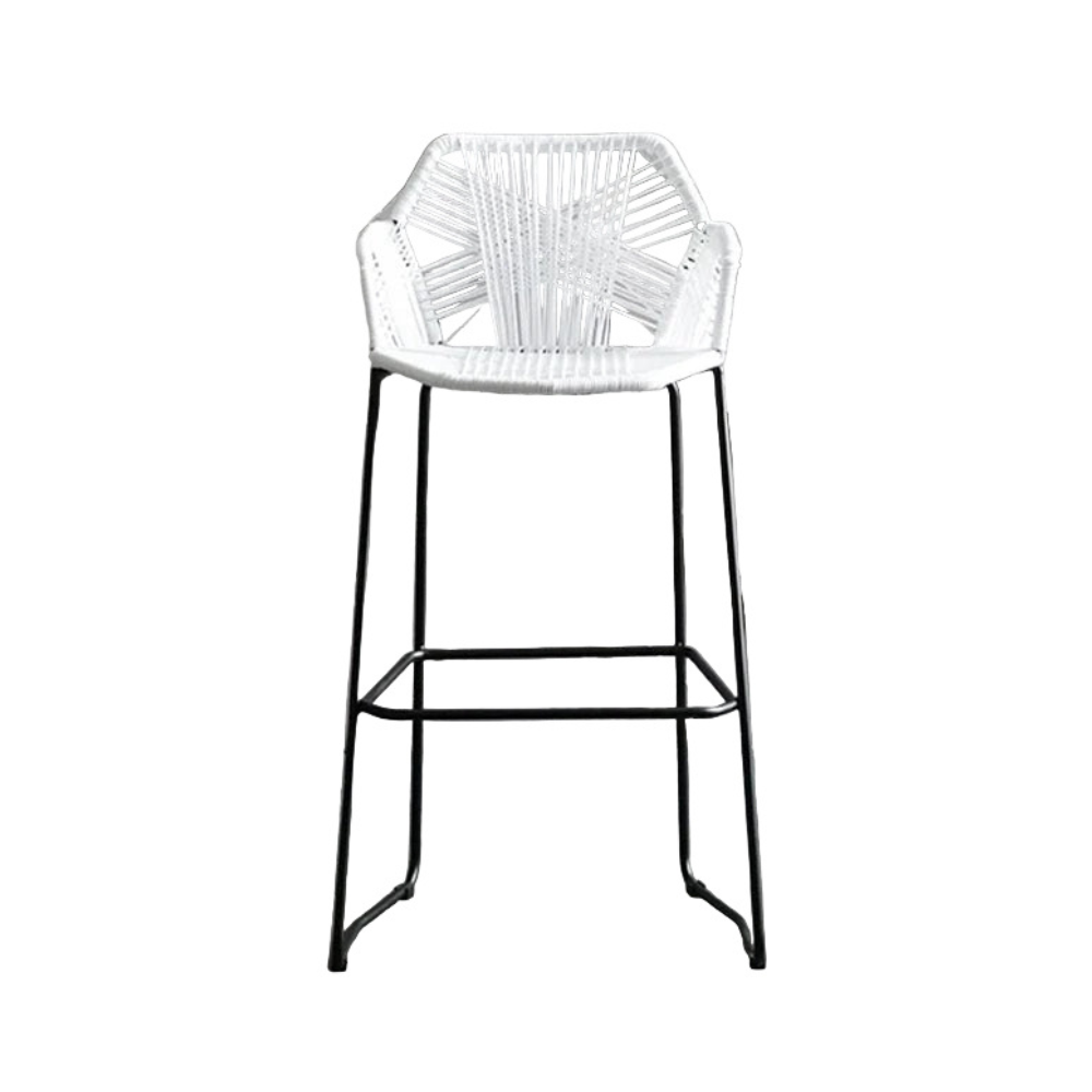 Waterproof Rattan Bar Stools Nordic Hollow-Back Chairs for Outdoor Courtyard & Patio Dining