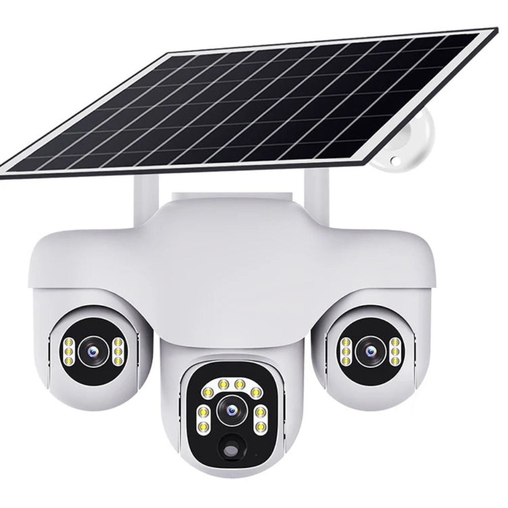 Outdoor 15MP 4G Solar Security Camera Triple Lens, 360° PTZ, Waterproof, Remote Viewing