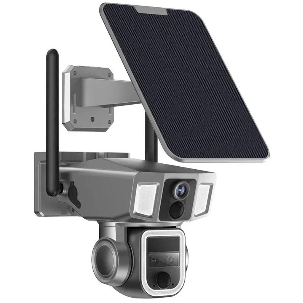 Smart Solar Security Camera 12MP 4K Triple Lens, 10X Zoom, WiFi PTZ Outdoor