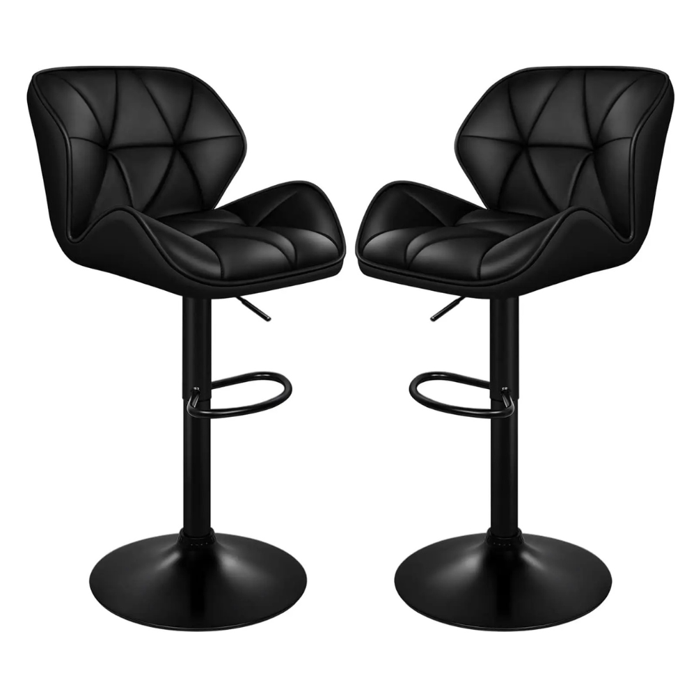 Modern Adjustable Kitchen Bar Stools Set of 2, 360° Swivel with Anti-Slip Chrome Base