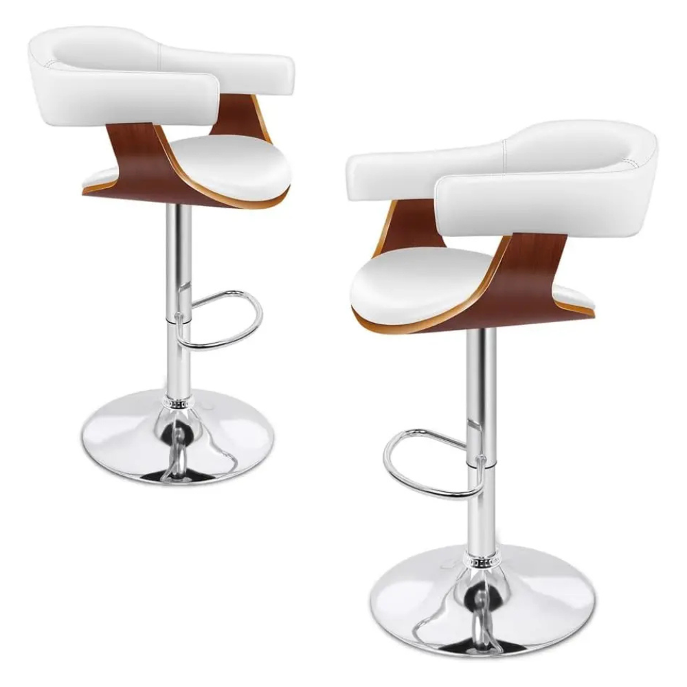 Modern Kitchen Counter Chair with Footrest, Ergonomic PU Leather & High-Resilience Foam