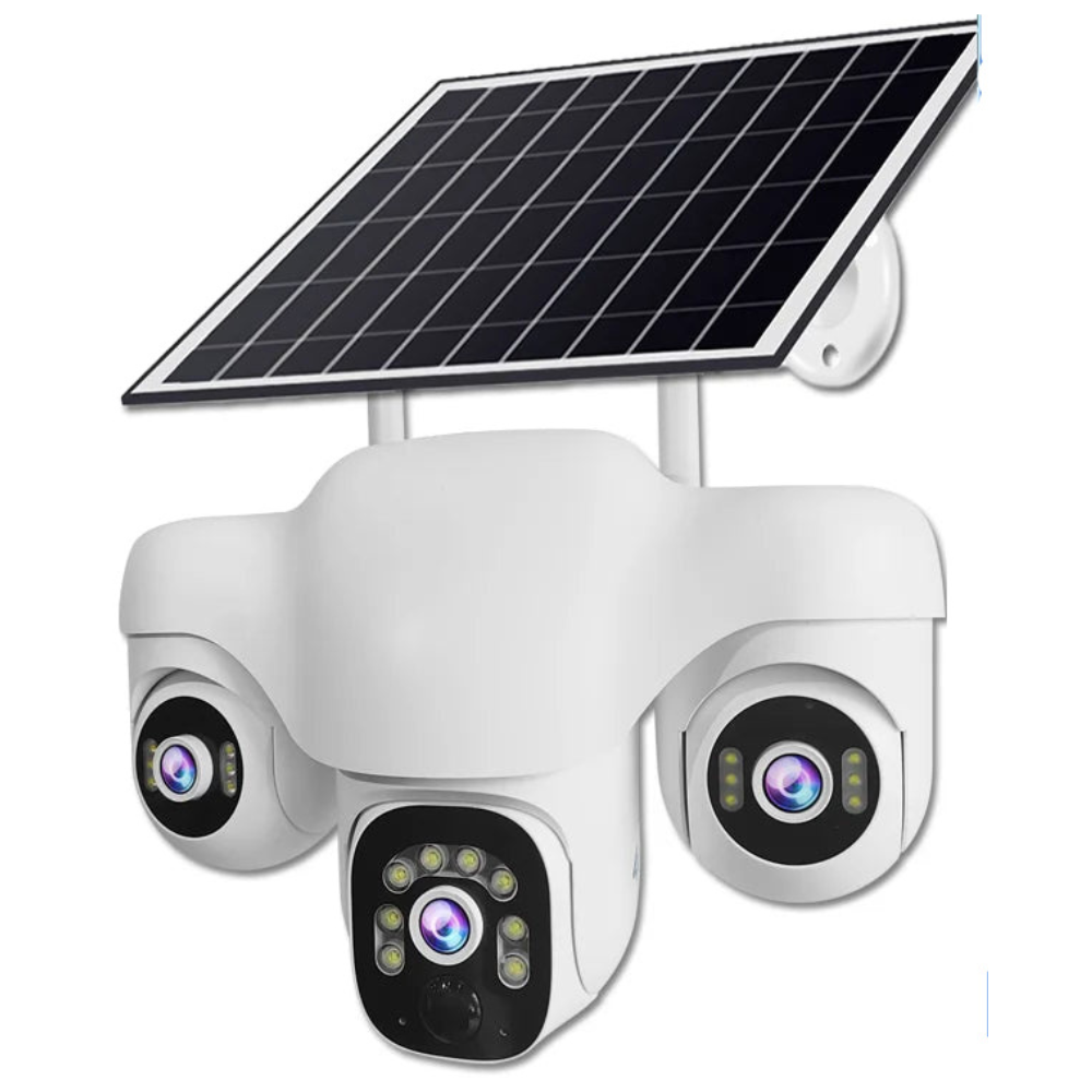 Outdoor 15MP 4G Solar Security Camera Triple Lens, 360° PTZ, Waterproof, Remote Viewing