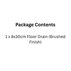 Rectangular Bathroom Floor Drain, Brushed Steel, 8x30cm