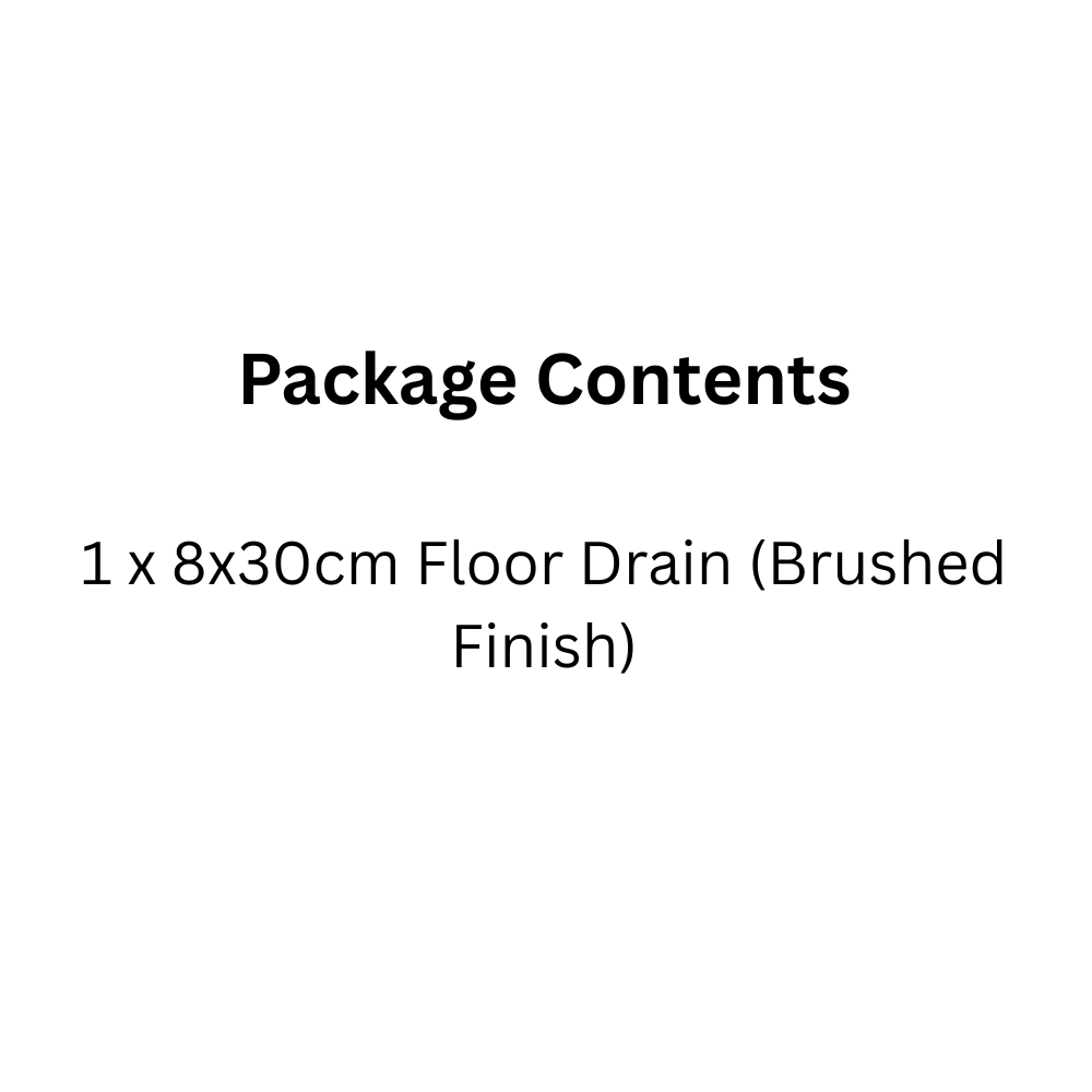 Rectangular Bathroom Floor Drain, Brushed Steel, 8x30cm