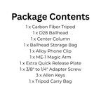 Compact Travel Tripod Set with D28 Ballhead and Arm
