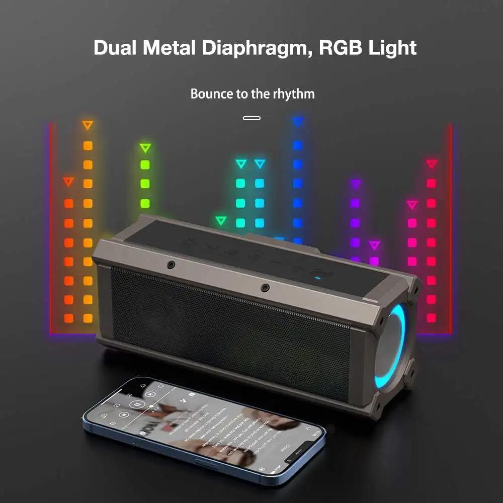 100W Wireless Speaker with Deep Bass, RGB Light Show, and TWS Stereo Pairing