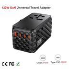 120W GaN Universal Travel Adapter with 1 AC Socket, 1 USB-A and 3 USB-C Ports