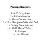 17mm Pipe Inspection Camera with 10m Cable, DVR Recorder & 4.3" Display