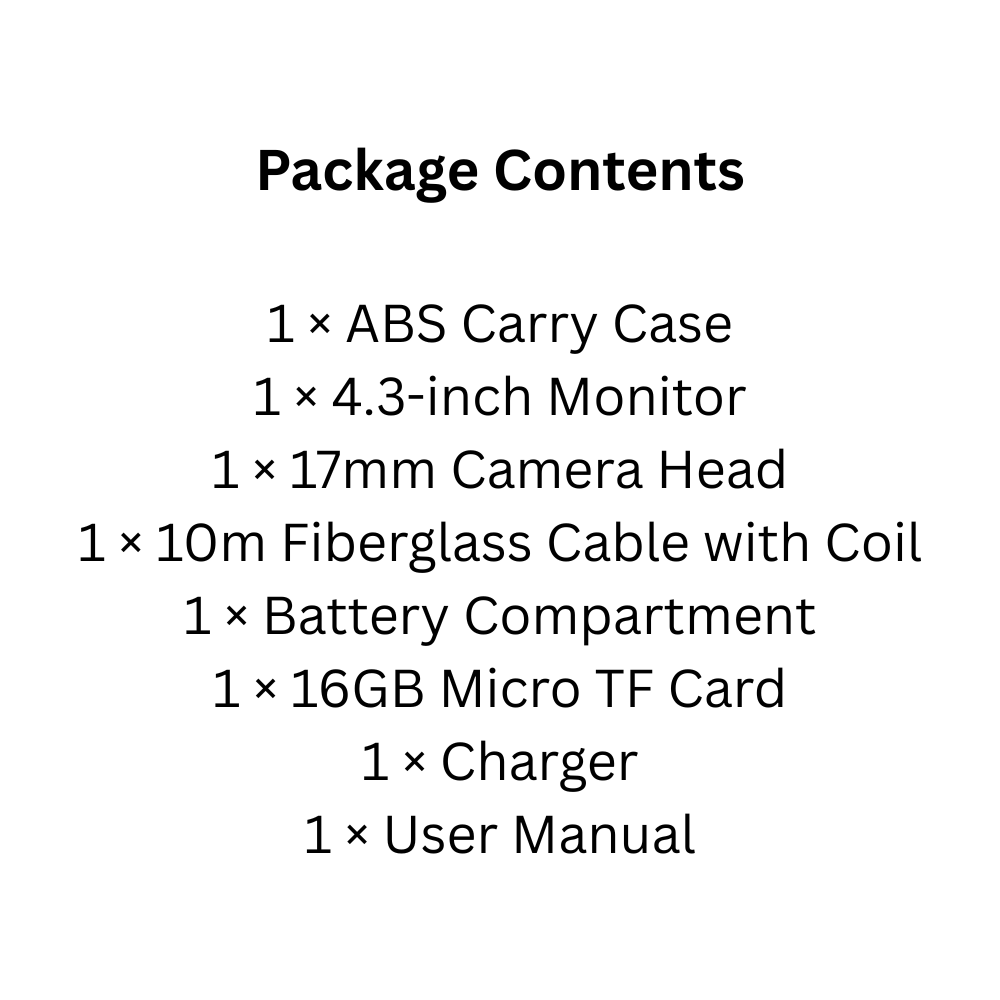 17mm Pipe Inspection Camera with 10m Cable, DVR Recorder & 4.3" Display