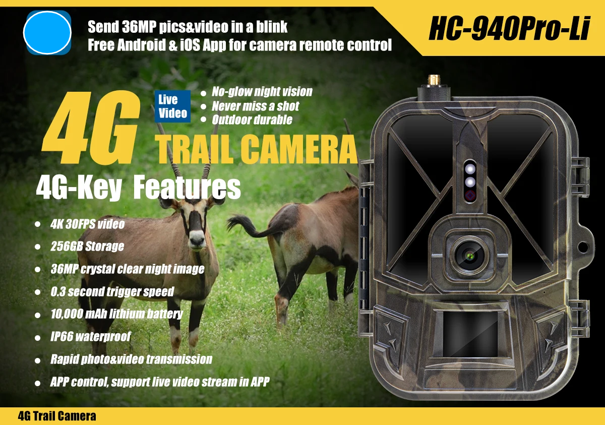 Outdoor Hunting Camera with Live App View, 36MP, 4K Video and 25m Night Vision