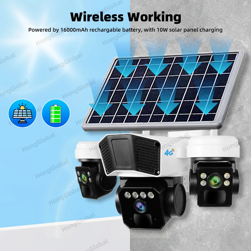 12MP 6K 4G Solar Security Camera with Triple Lens, Pan Tilt, and Night Vision