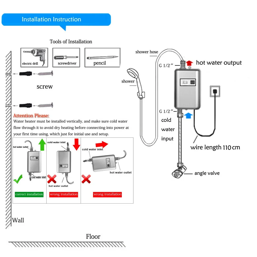 Compact 3800W Tankless Hot Water Unit Instant Heating for Bathroom or Kitchen Use