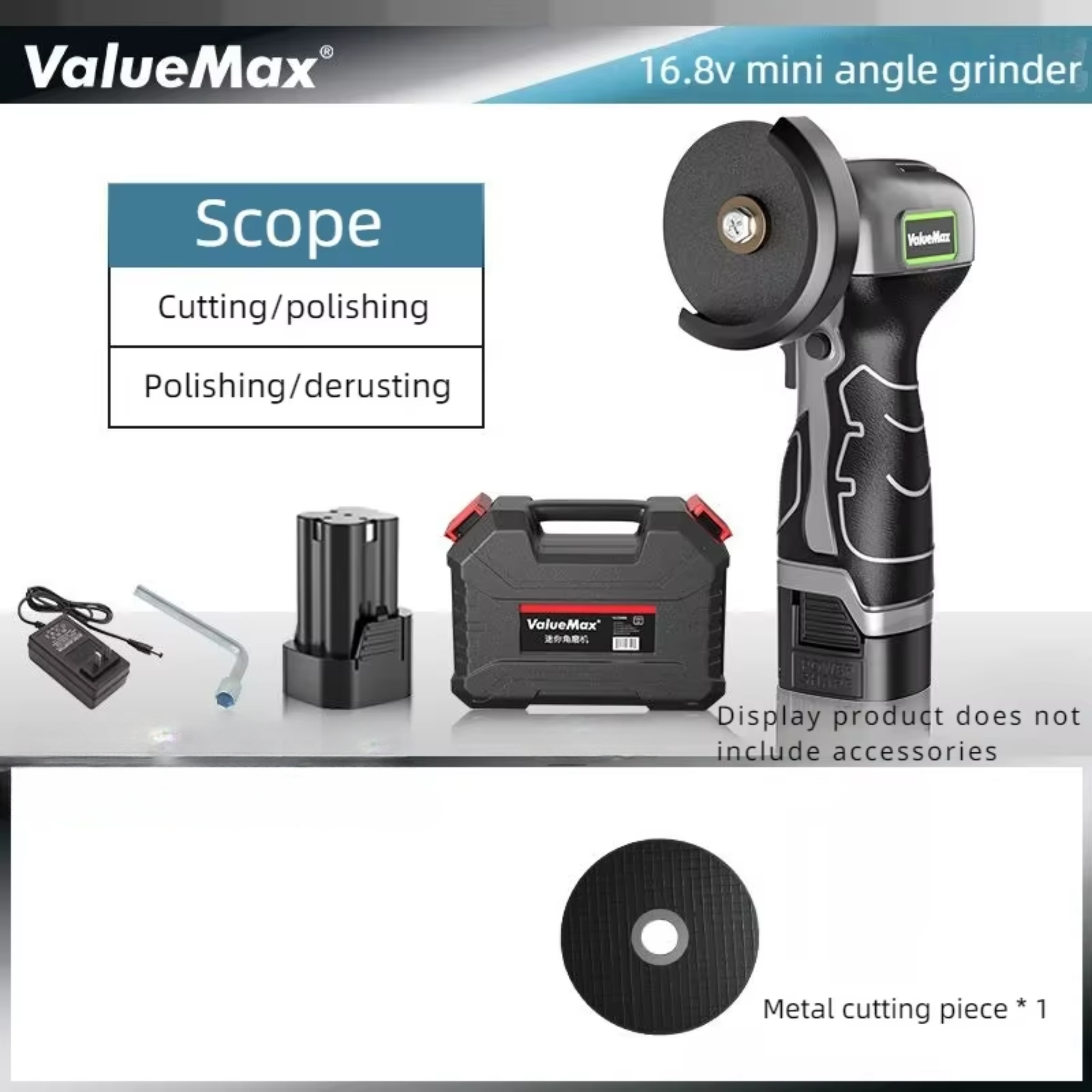 16.8V Cordless Angle Grinder Black with Battery