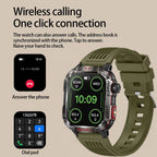 Rugged Outdoor Smartwatch with Compass, Flashlight & Bluetooth Calling – Green Silicone Strap