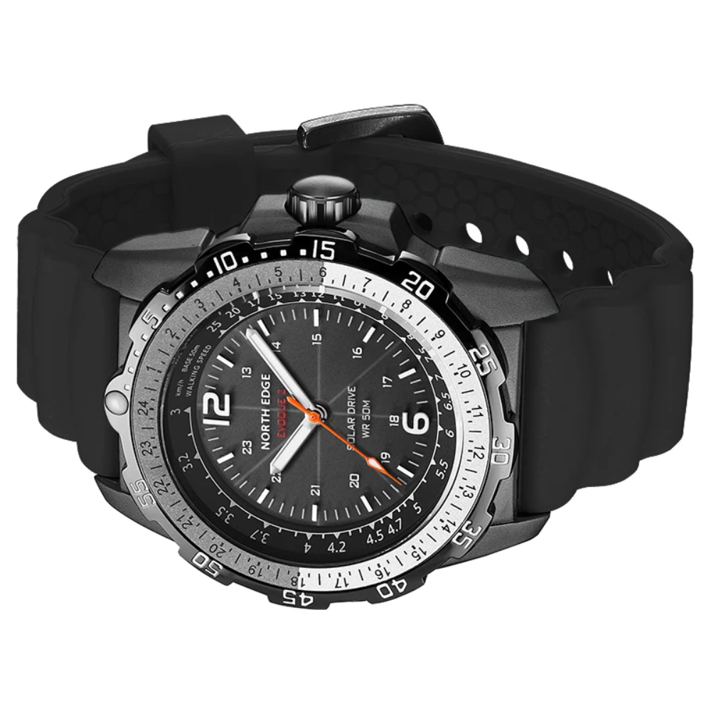 Solar Powered Outdoor Digital Watch with Altimeter Waterproof 50M, Luminous Display (Black)