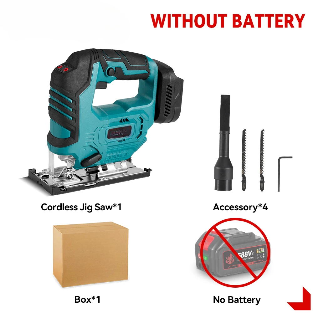 Portable Electric Jig Saw Cordless 1000W, Adjustable 45° Angle, 4 Accessories Included