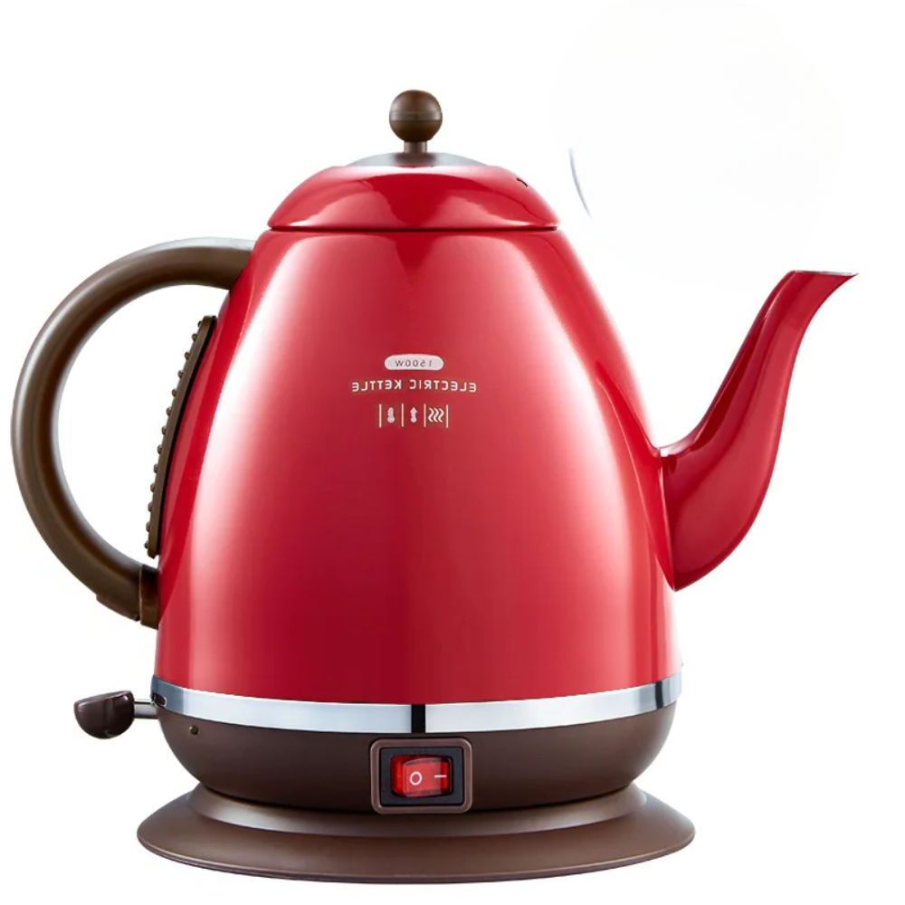 1500W Retro Style Electric Kettle Red – Rapid Boil, Heat Preservation, Long Spout