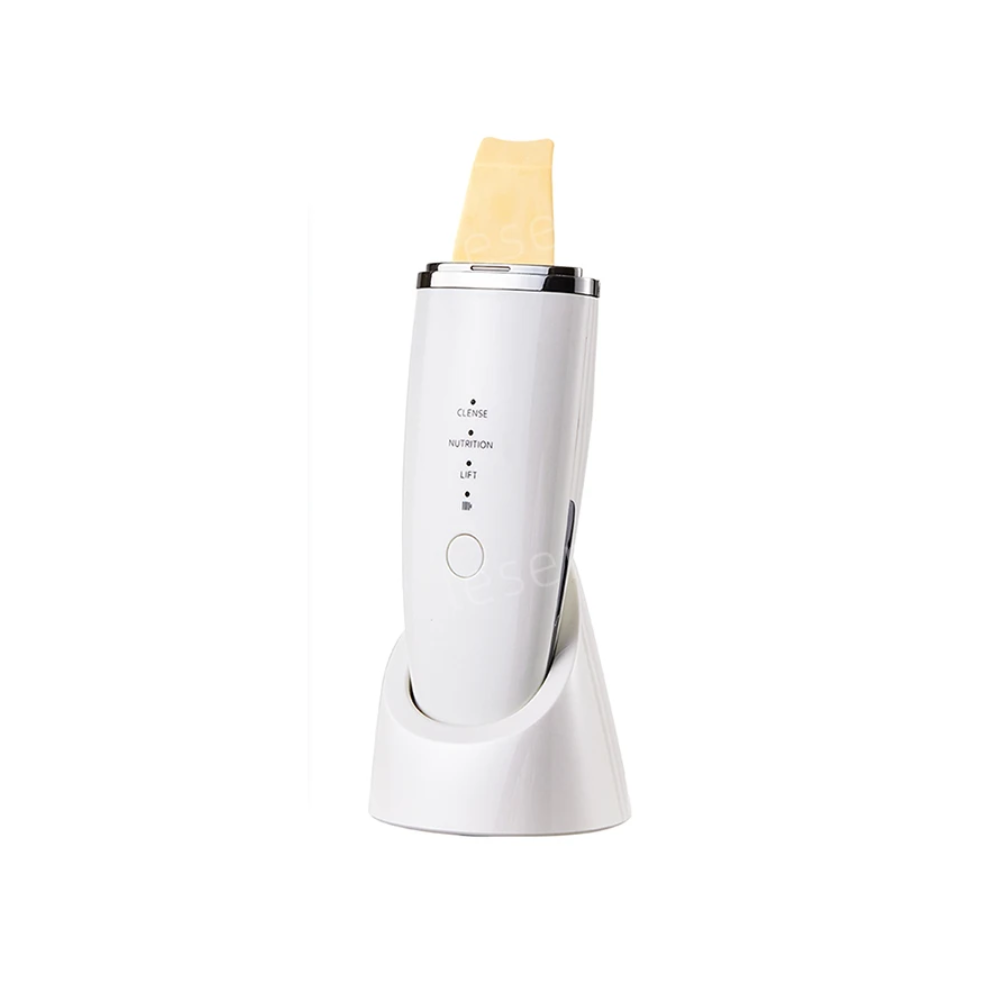 2-in-1 Ultrasonic Skin Exfoliator with Ion Therapy & EMS Lifting – White with Charging Base