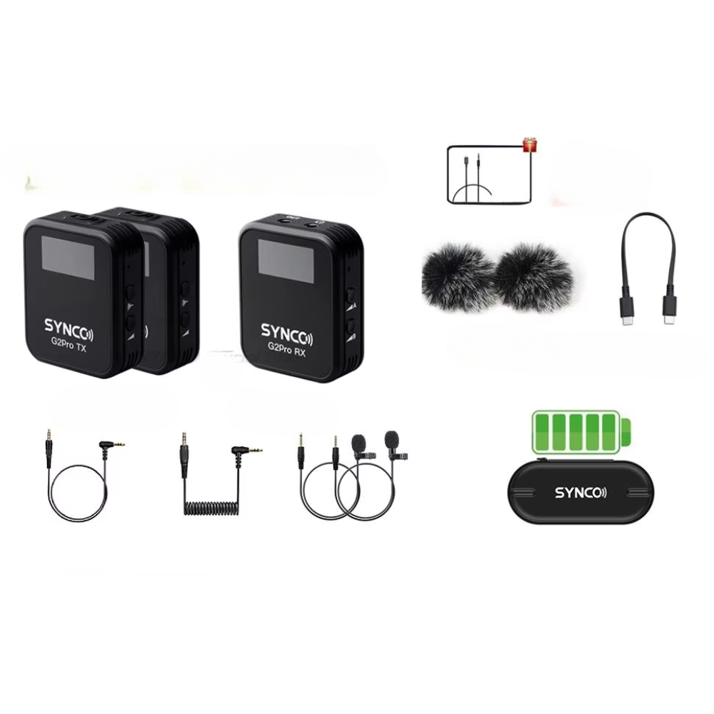 2-Transmitter Lavalier Mic with Real-Time Monitoring & Charging
