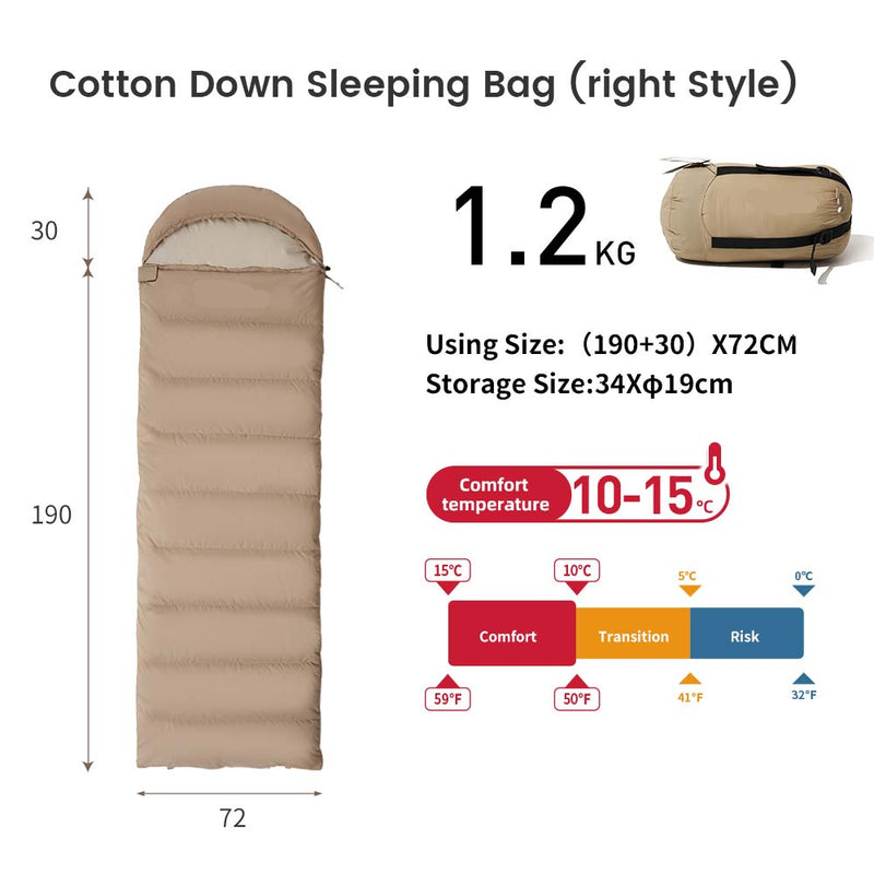 Portable Duck Down Camping Bag with Polyester Shell Envelope Design