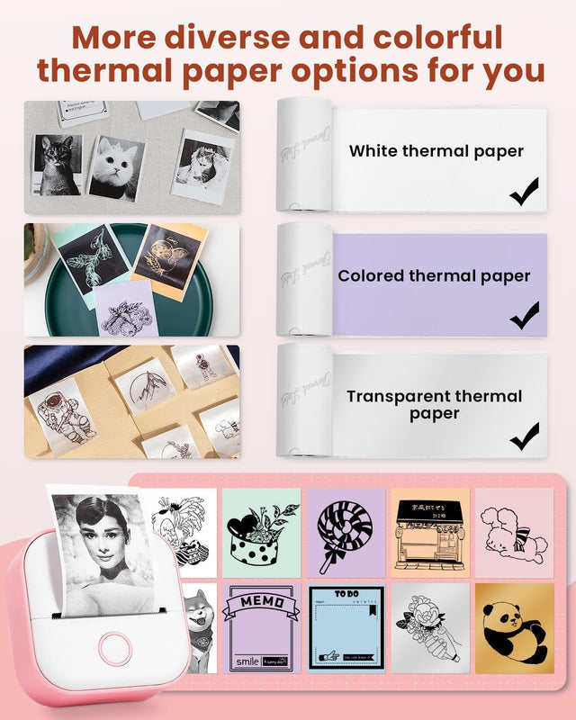 Compact Wireless Mini Thermal Printer 53mm Paper Width with Type-C Charging