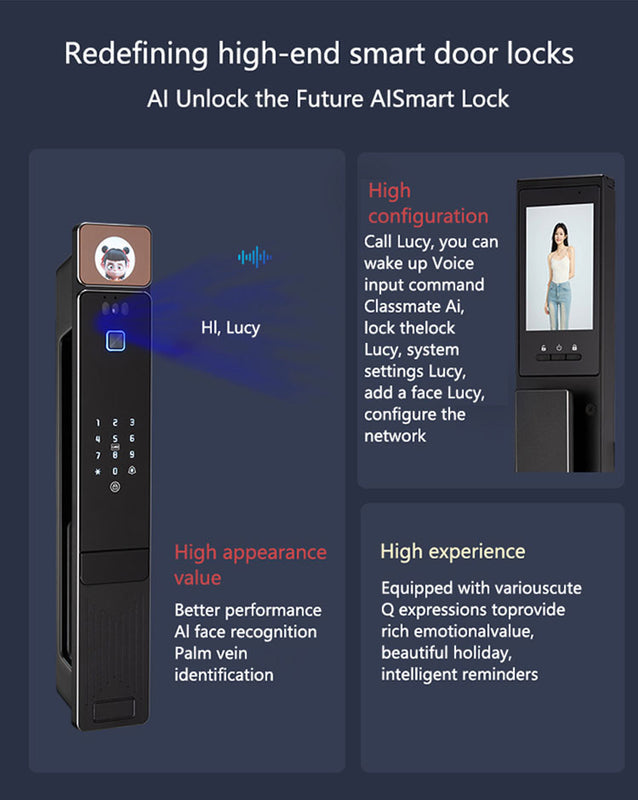 Smart Biometric Door Lock with Face, Palm and Fingerprint Recognition, WiFi App Control