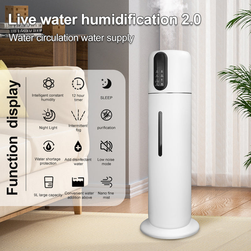 9L Ultrasonic Cool Mist Humidifier with Portable Design and Top Fill Water Tank