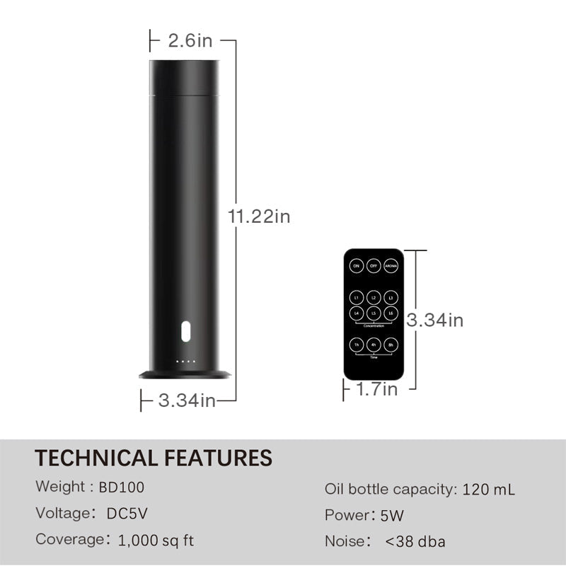 Portable 120ml Oil Diffuser with Remote Control, Adjustable Mist and Quiet Operation